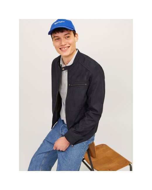 Jack & Jones Blue Dylan Biker Jacket for men