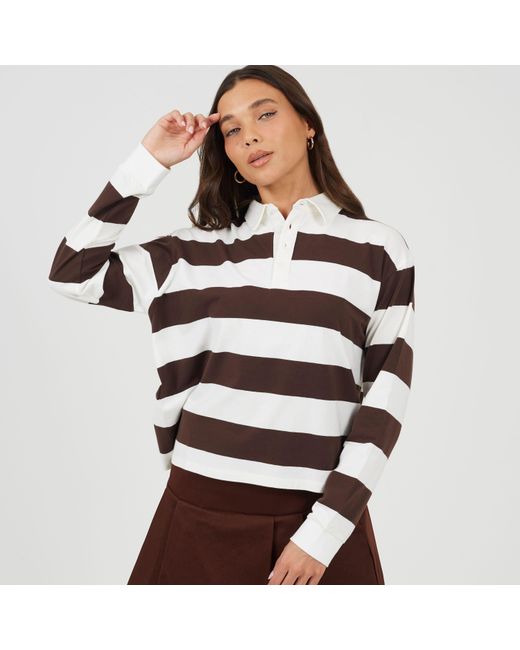 Brave Soul Multicolor Bs Rugby Style Long Sleeve Top With Stripe