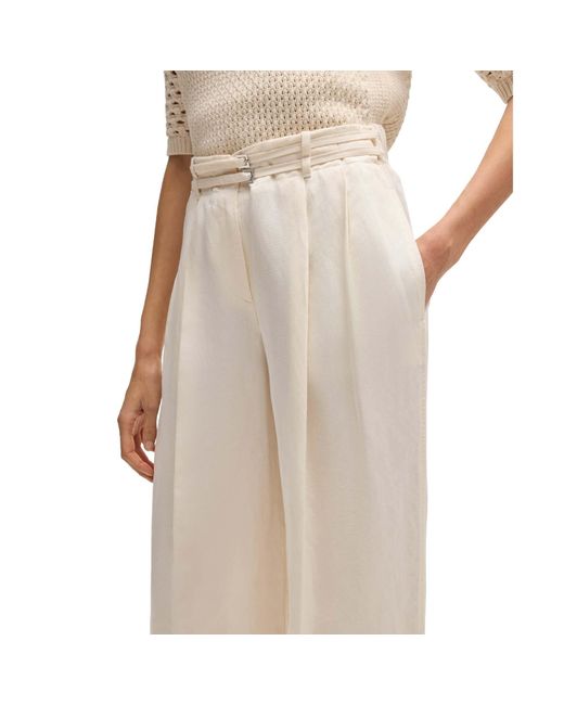 Boss White Taualy-W Relaxed Fit Wide Leg Trousers