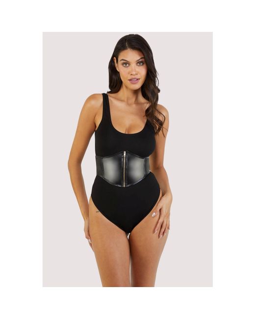 Wolf & Whistle Black Melody Jersey Body With Pu Panel