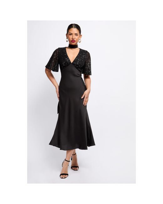 little mistress black maxi dress Black Sequin Maxi Dress: Viviana One Shoulder Elegance