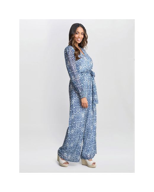 Gina Bacconi Blue Kourtney Chiffon Jumpsuit