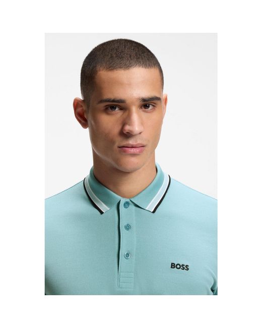 Boss Blue Paddy Polo Shirt With Contrast Tipping for men