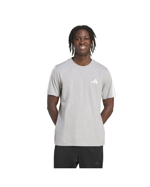 Adidas Gray Essentials 3-Stripes T-Shirt for men