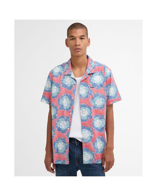 Barbour Blue Patterned Short Sleeve Shirt for men