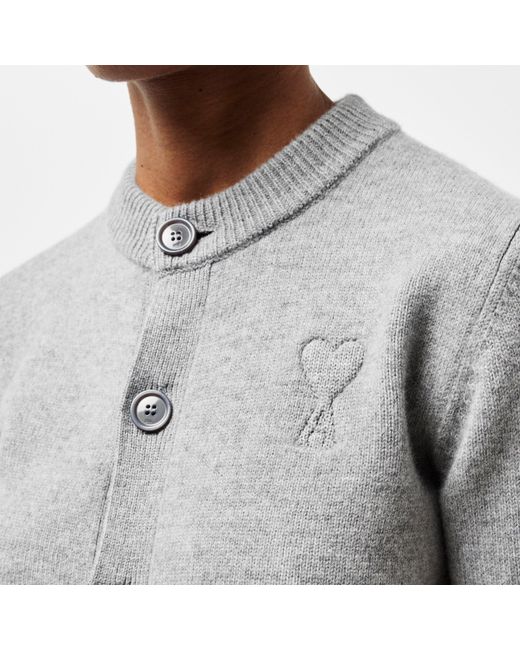 AMI Gray Knitted Relaxed Fit Cardigan