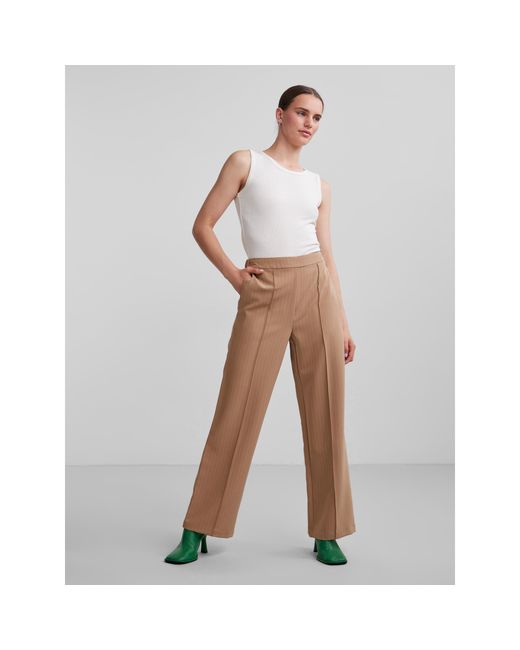 Pieces Brown High Waist Wide Straight Leg Trouser