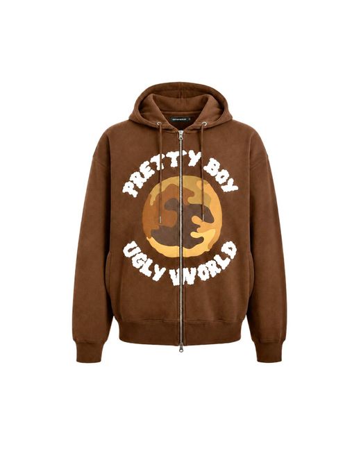 PRETTY BOY UGLY WORLD Brown Pbuw Zip Hoodie for men