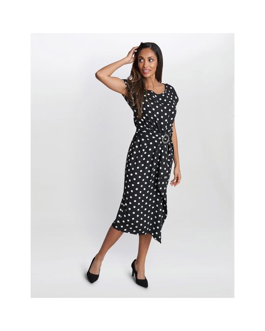 Gina Bacconi Black Jemima Spot Print Satin Dress