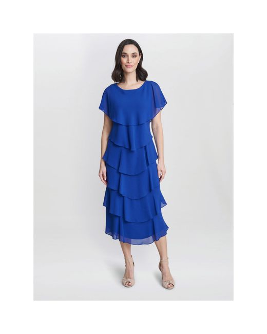 Gina Bacconi Blue Tessa Midi Tiered Cocktail Dress