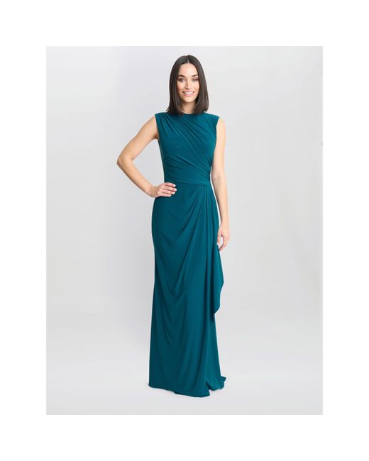 Gina Bacconi Blue Rosemarie Grecian Jersey Maxi Dress