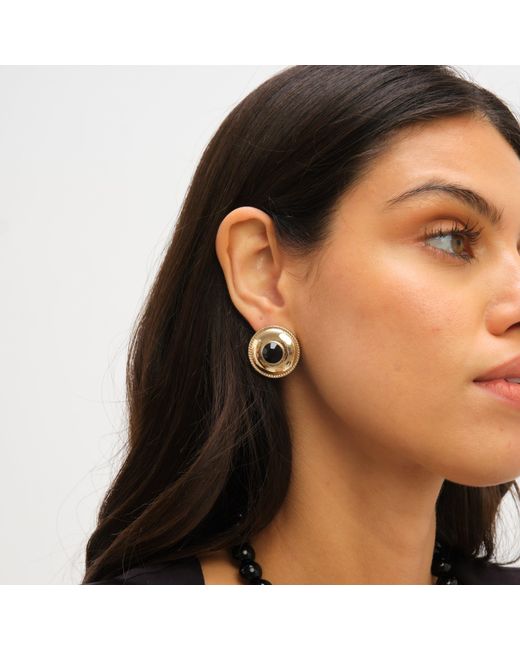 Jon Richard Metallic Statement Polished And Jet Round Earrings