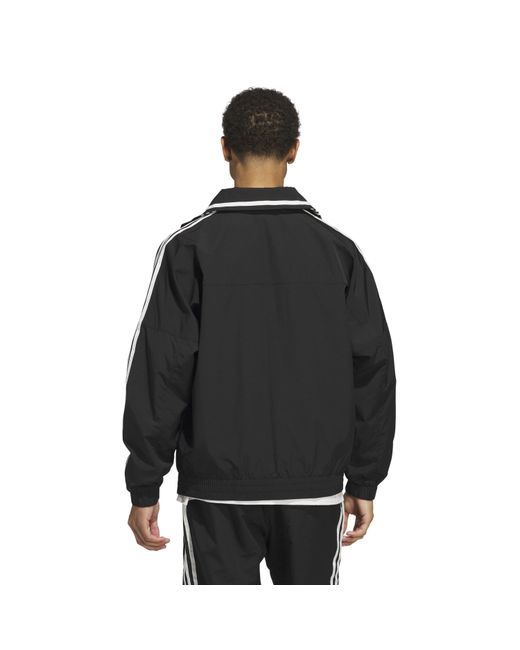 Adidas Black Three Stripes Patterned Collared Neck Shell Jacket for men