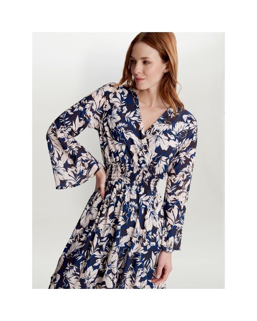 Gina Bacconi Blue Alarice V Neck Rouched Waist Dress