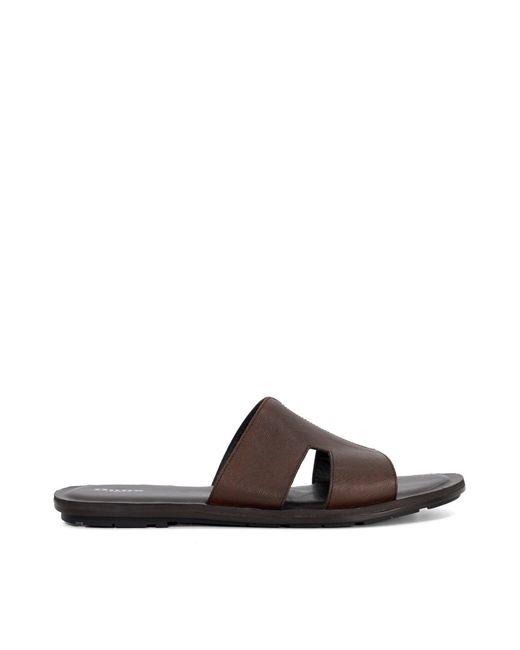 Dune Brown Itos Leather Flat Sandals for men