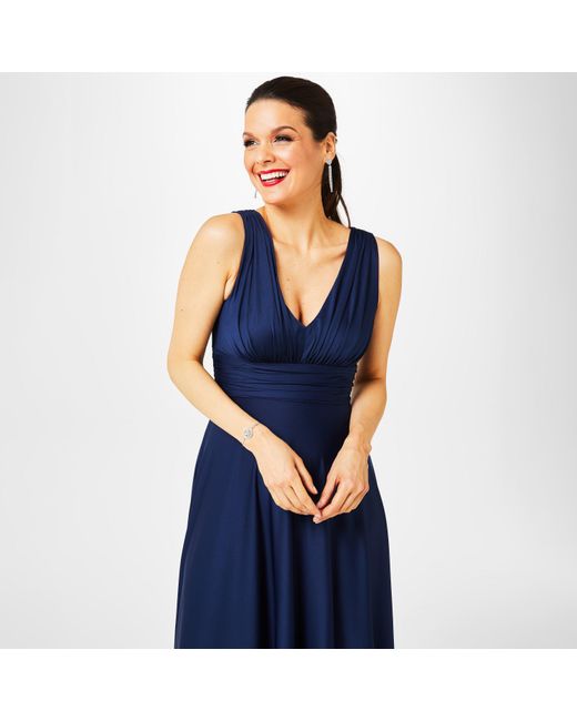 Biba Blue Bridesmaid Deep V Maxi Dress