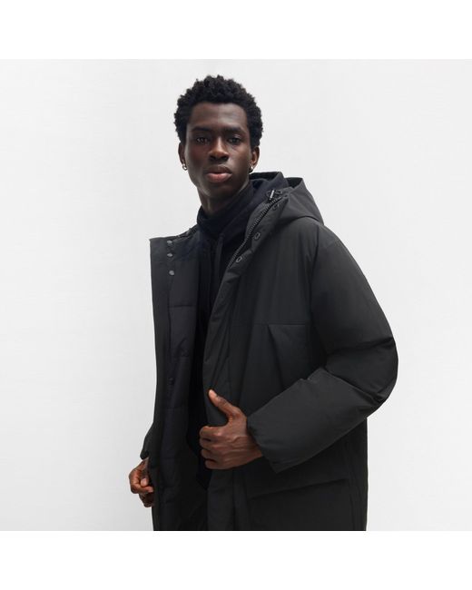 HUGO Black Mandev Water Repellent Thigh Length Short Puffer Jacket for men