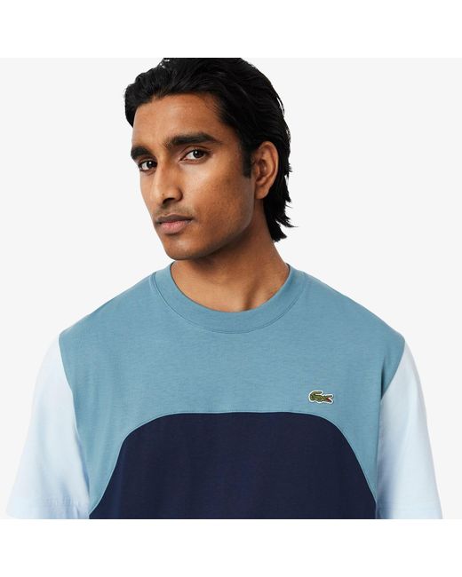 Lacoste Blue Cotton Jersey Colour Block T-Shirt for men