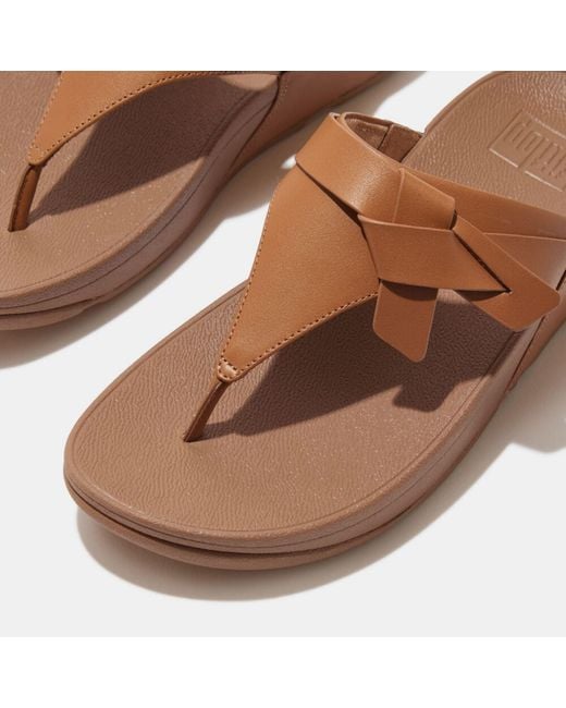 Fitflop Brown Lulu Folded-Knot Leather Toe-Post Sandals