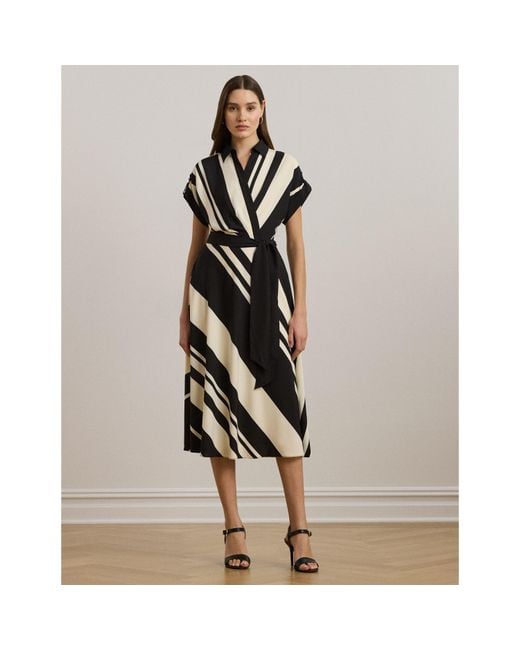 Ralph Lauren Black Bold And Cream Striped Midi Dress