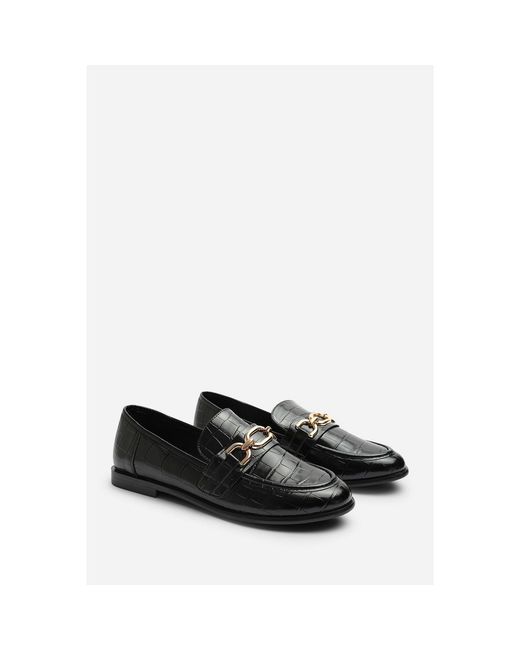 Where's That From Black Where's Chain Trim Detail Flat Loafers