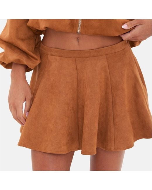 I Saw It First Brown Faux Suede Skater Skirt