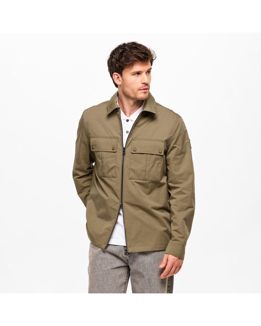 Belstaff Green Stride Zip Collar Long Sleeve Overshirt for men