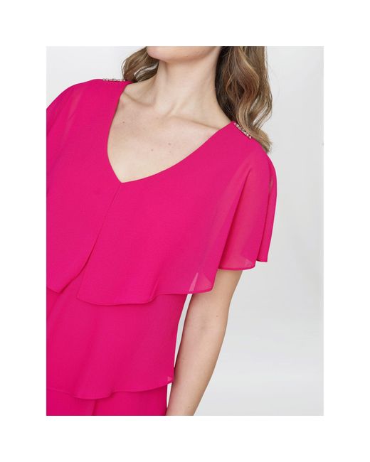 Gina Bacconi Pink Rebecca Midi Tiered Cocktail Dress