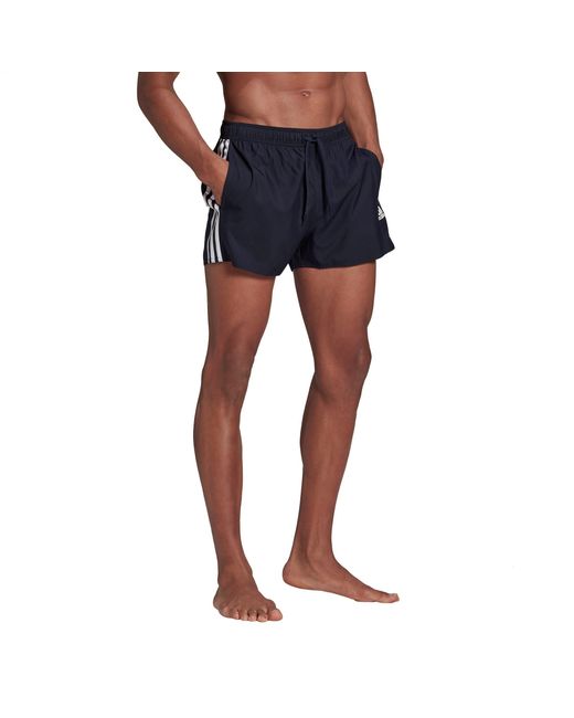 Adidas Blue 3 Stripe Swim Shorts for men