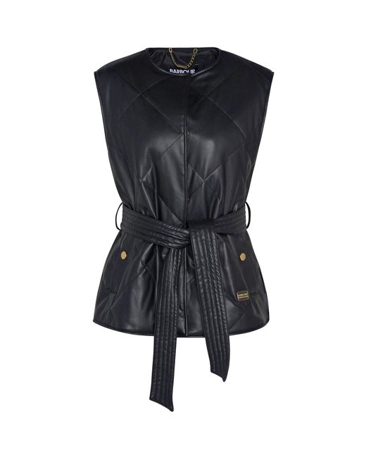 Barbour Black Rosa Faux Leather Quilted Belted Gilet