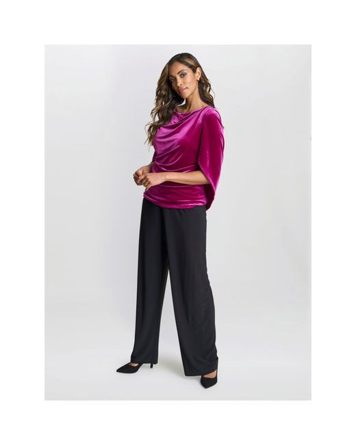 Gina Bacconi Pink Merna Draped Velvet Blouse