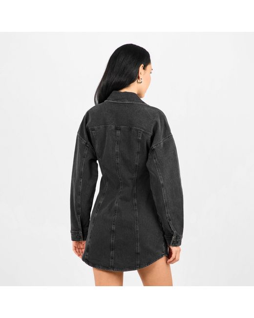 GOOD AMERICAN Black Shaped Denim Shirt Dress
