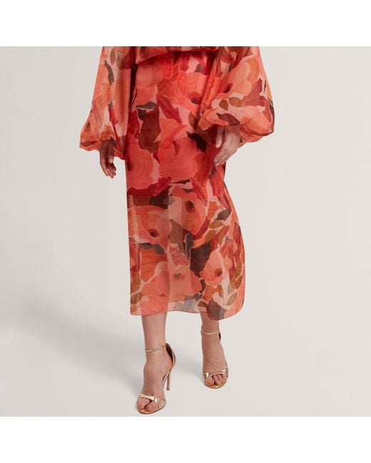 Ted Baker Red Print Midi Skirt