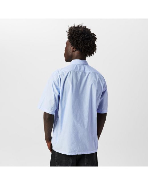 C P Company Blue Short Sleeve Embroidered Logo Shirt for men