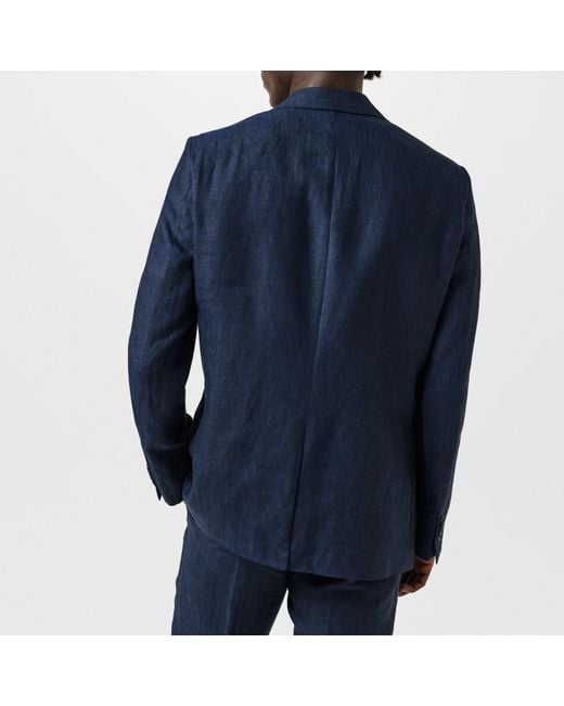 Without Prejudice Blue Frith Slim Fit Linen Jacket for men