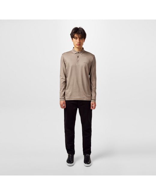 Boss Gray Pirol Long-Sleeve Polo Shirt, Timeless Design for men