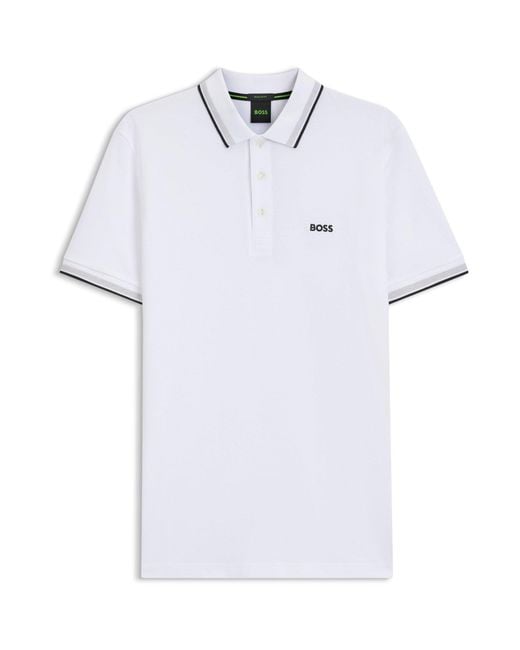 Boss White Paddy Polo Shirt With Contrast Tipping for men