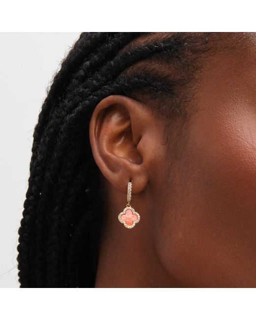 Jon Richard Metallic Plated And Coral Clover Huggie Earrings