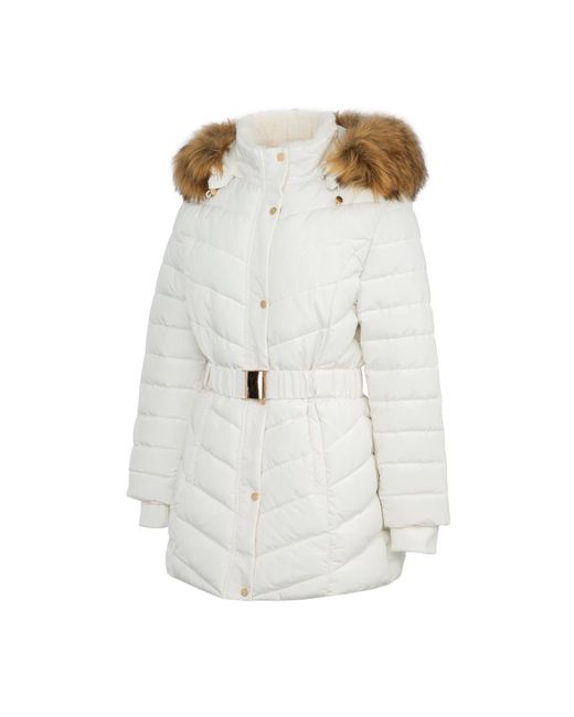 Firetrap White Waterproof Long Sleeve Mid-Length Puffer Jacket
