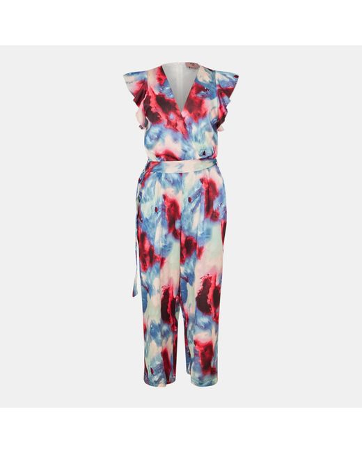 AX Paris Red Smudge Print Wrap Top Belted Jumpsuit