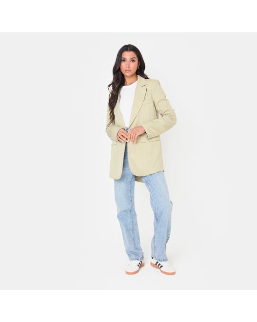I Saw It First Blue Pinstripe Long Sleeve Blazer