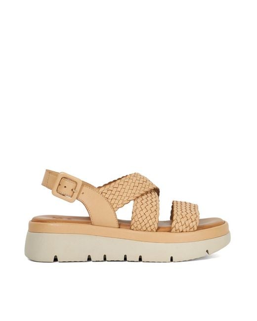 Dune Natural Lorro Open-Toe Leather Flat Sandals