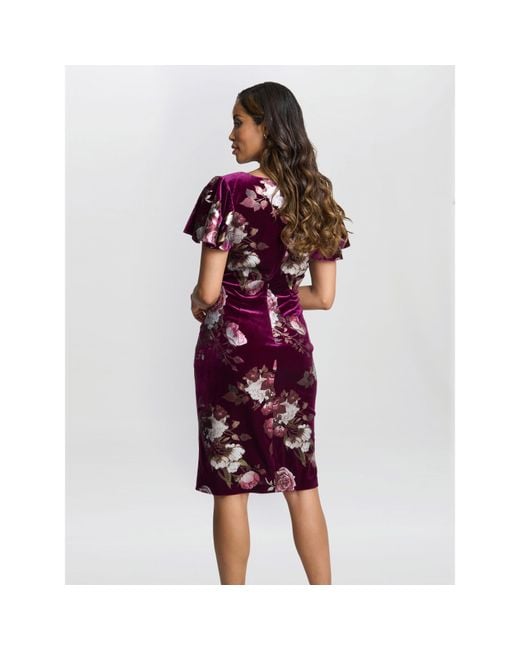 Gina Bacconi Red Paulina Foil Printed Velvet Dress