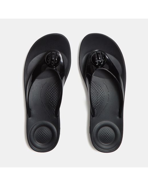 Fitflop Black Iqushion Glossy-Button Flip Flops