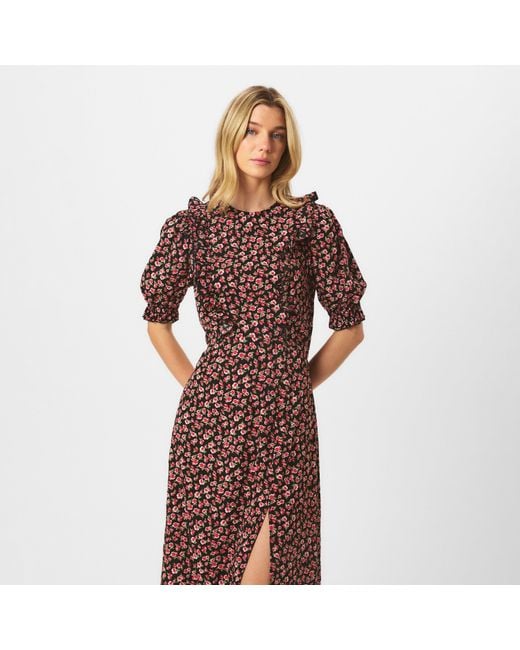 AX Paris Purple Rose Printed Frill Detail Midi Dress