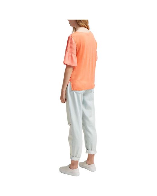 French Connection Orange Classic Crepe Pintuck Shoulder T-Shirt