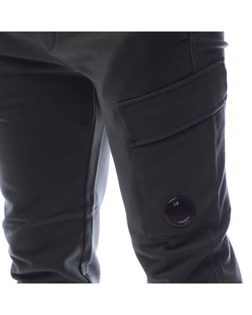 C P Company Black Diagonal Raised Fleece Lens Tracksuit Bottoms for men