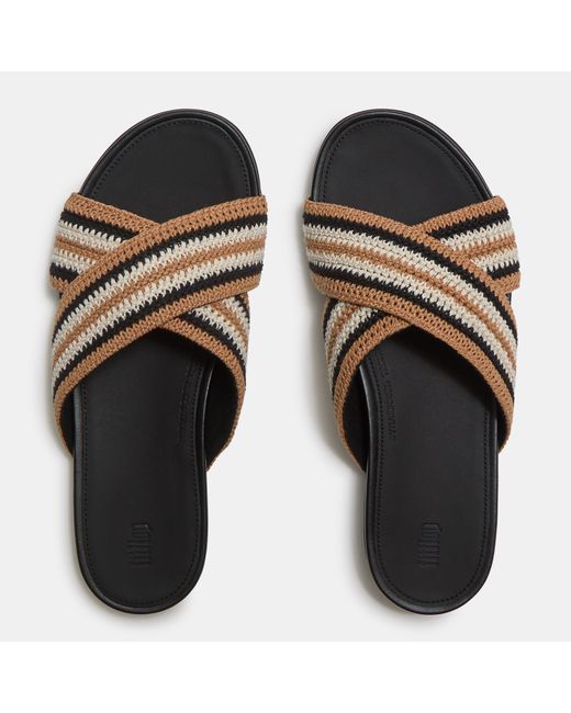 Fitflop Brown Gracie Stripe-Webbing Cross Slides