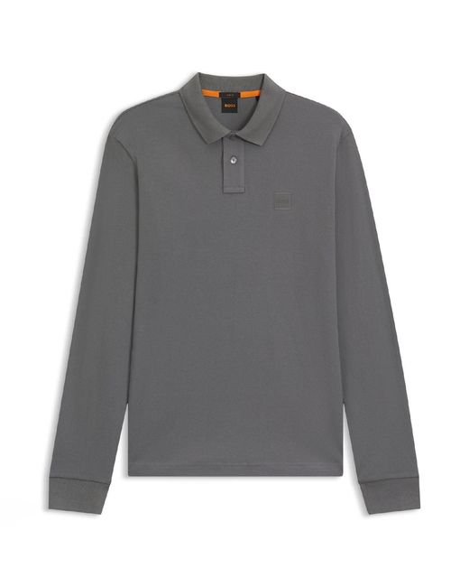 Boss Gray Passerby Slim Fit Long Sleeve Polo Shirt for men