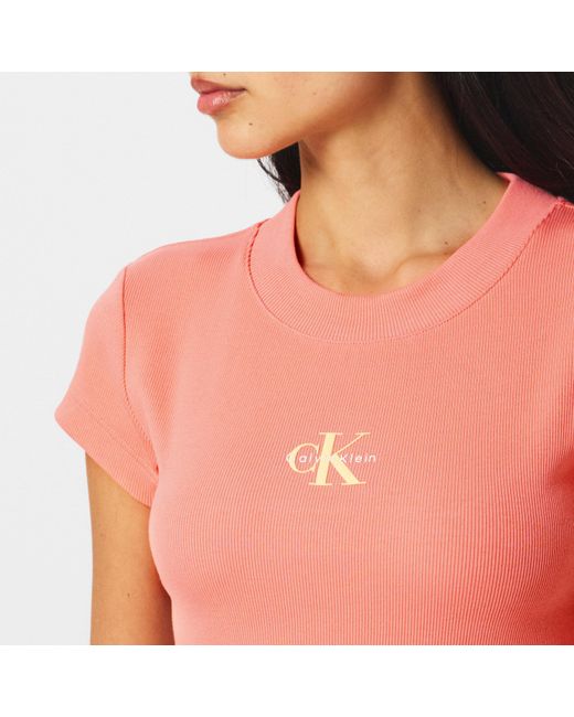 Calvin Klein Pink Mono Rib Cropped T Shirt